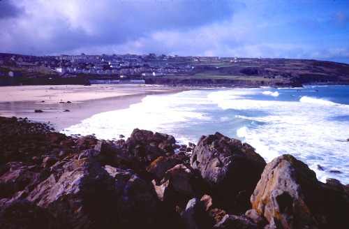 Beach at St. Ives, Cornwall, March 1984.