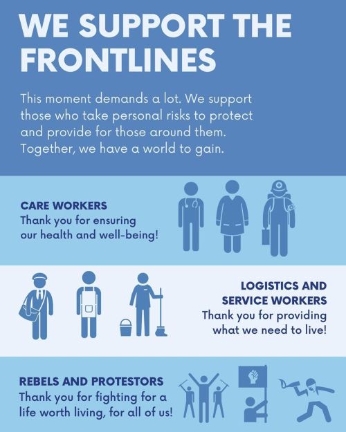 fuckyeahanarchistposters:  “We support the front lines. This moment demands a lot, we support those who take personal.risk to protect and provide for those around them. Together, we have a world to gain. Care workers, thank you for ensuring our health