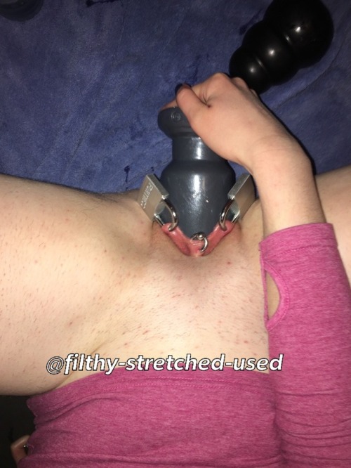 filthy-stretched-used:It fits!!!!! Stretching my locked up pussy for Daddy!!!!!