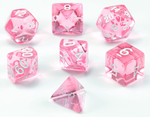 darkelfdice:  These new translucent dice are pretty in pink