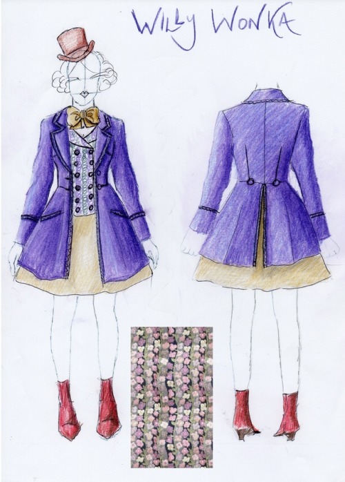 Design sketch for a customers gender swap Willy Wonka costume.www.frockasaurus.com