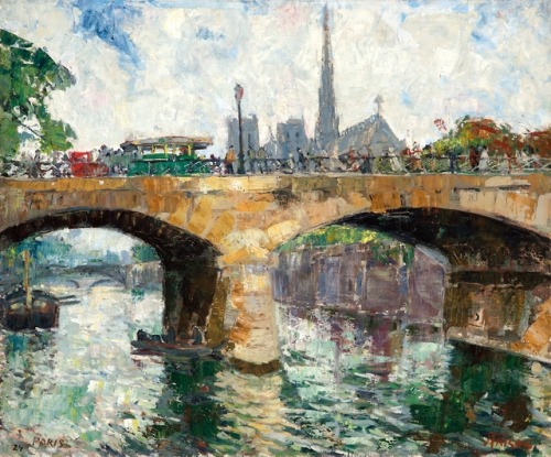 Jehan  Frison (Belgian, 1882 - 1961)The Bridge la Tournelle in Paris, 1921Oil on canvas, 50 x 60 cm 