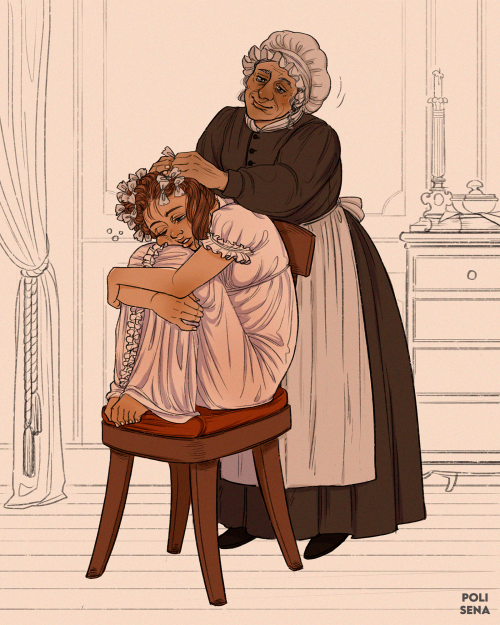 polisena-art: After a long day playing in the garden, a sleepy Cosette and a very pacient Toussaint.
