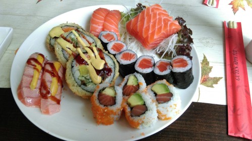 idreamofsushi: Sake menu including sashimi, nigiri, inside-out, maki, crunchy roll and flamée