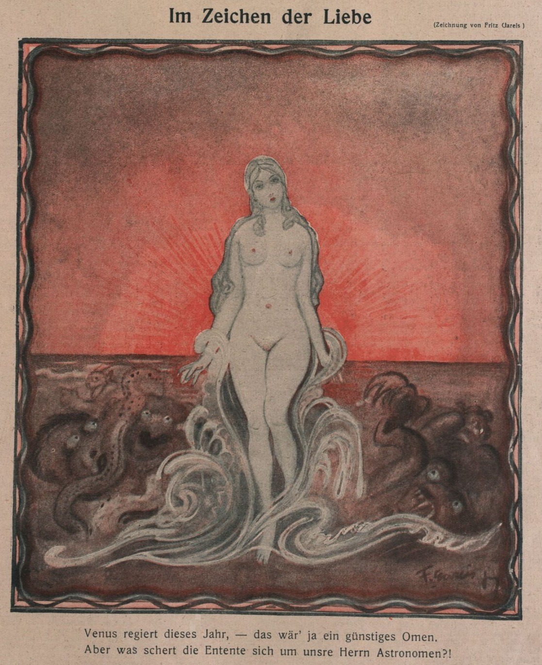 Fritz Gareis (1872-1925), ‘Im Zeichen der Liebe’, Die Muskete, Jan. 1, 1920