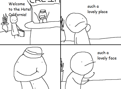 jaclcfrost:  jaclcfrost:  that hotel california comic makes me lose my shit every