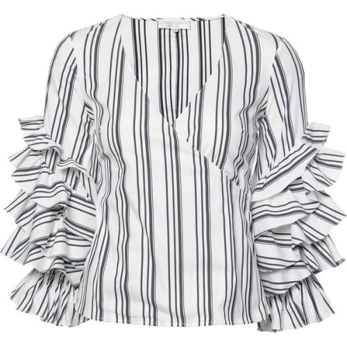 Caroline Constas striped ruffled sleeves blouse ❤ liked on Polyvore (see more white striped tops)