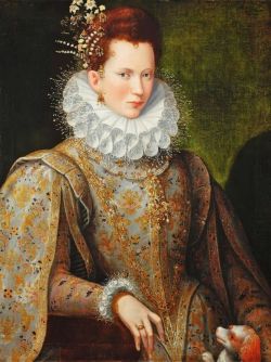 lyghtmylife:  Lavinia Fontana [Italian Mannerist Painter, 1552-1614] Portrait of a Lady of the Court with Dog, 1590 oil on canvas 