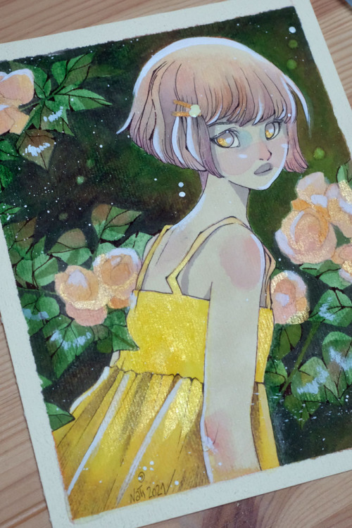 Latest illustrations.Asagao, Summer Flowers, Melusine, Fox Mask.Watercolor, markers, colored pencils