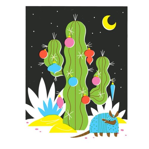 Happy Holidays from the desert#illustration #desert #christmascactus #armadillo #ornaments #digita