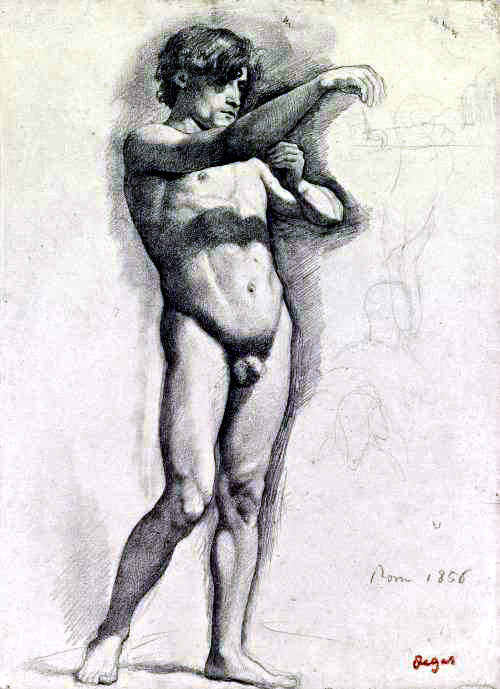 Edgar Degas  (1834-1917) Naked man 1856A rare drawing of a male nude by Degas