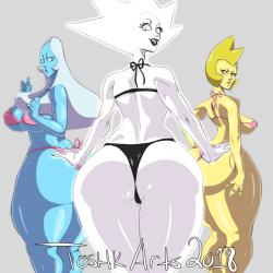 toshkarts:  Radiant Trio.Normally I don’t post my comms anymore but… @ohblaargag commissioned me to drawing the Great Diamond Authority and well, it’s here. The good sir paid the money and demanded them THICK So thank him, give ‘em a follow,