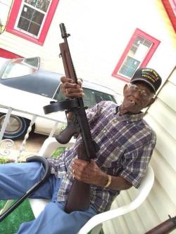 ohmarrr510:  kaiserlouis-philipv:  stunningpicture:  Meet Richard Overton, the Oldest Living American Veteran. He is 108 years old  This is the most badass thing you will have on your Dash tonight. You are welcome.  Damn lol 