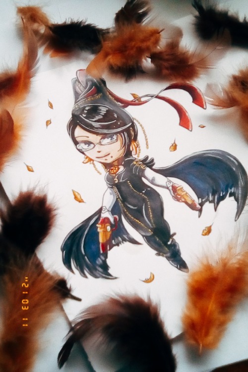 I painted a quick Bayonetta fanart, not perfect, and don’t have gold feathers either. xD But I hope 