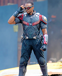 nataliasbarton:  Anthony Mackie as Sam Wilson on the set of Captain America: Civil War .