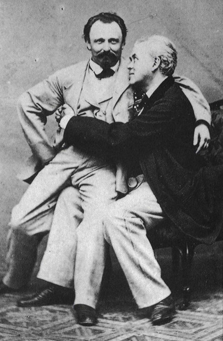 A vintage photograph of two gay men in love.