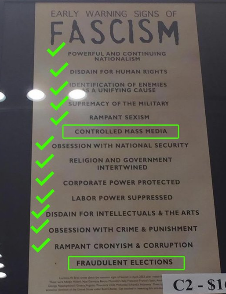 thatspectacularpigeon: jackscarab:  micdotcom:  US Holocaust Museum’s “early warning signs of fascism” sign is going viral The United States Holocaust Memorial Museum wants to make sure that fascism doesn’t make a comeback.  A Twitter user snapped