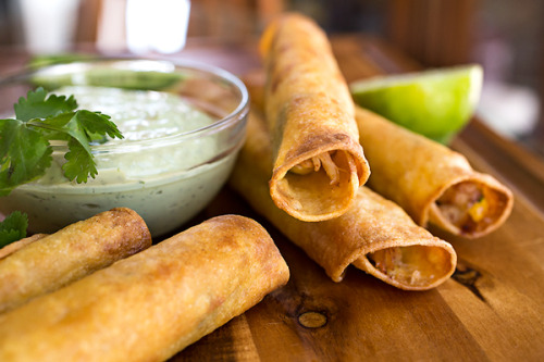 Recipe: Zesty Chili-Lime Chicken Taquitos with Jack Cheese and Roasted Corn, with Cool Avocado &amp;