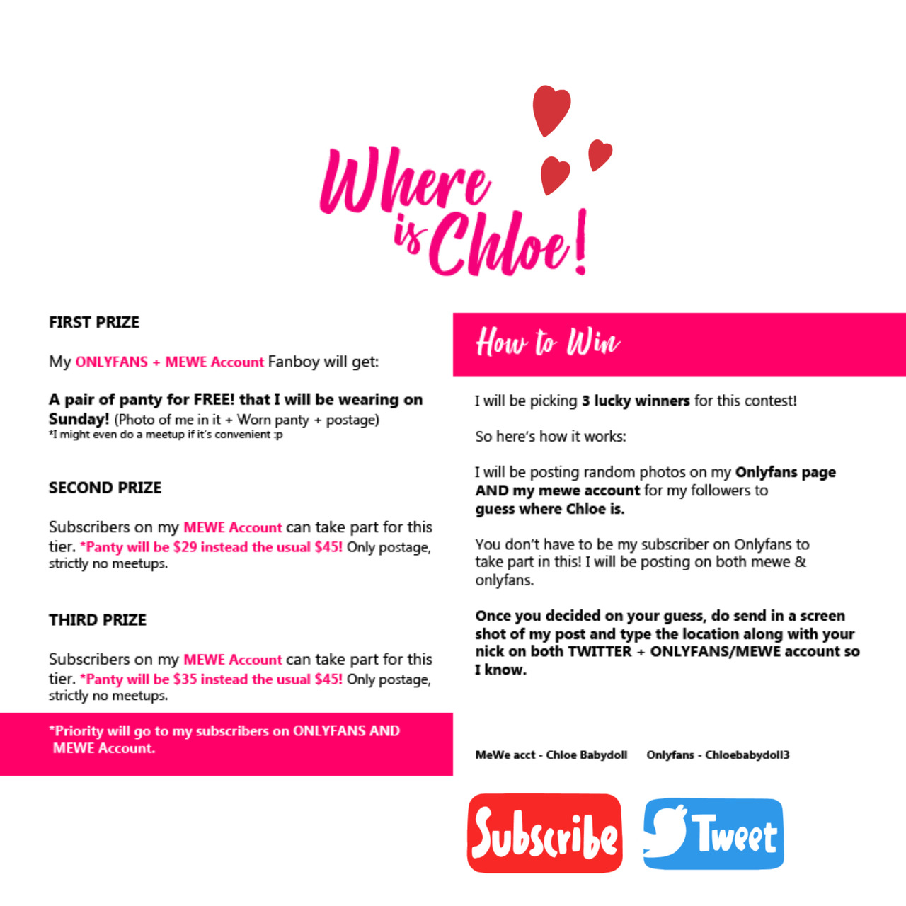 chloebabydoll:  Join me on MeWe and Onlyfans to play! Event starts 3.30pm onwards