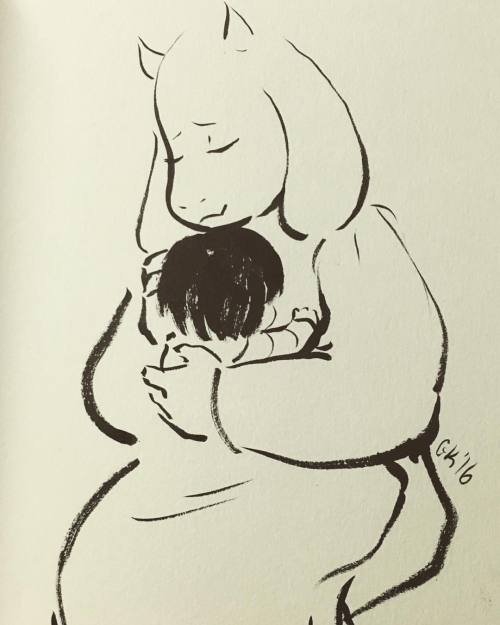 gracekraft:  A quick Toriel and Frisk #Undertale #sketches #brushpen 