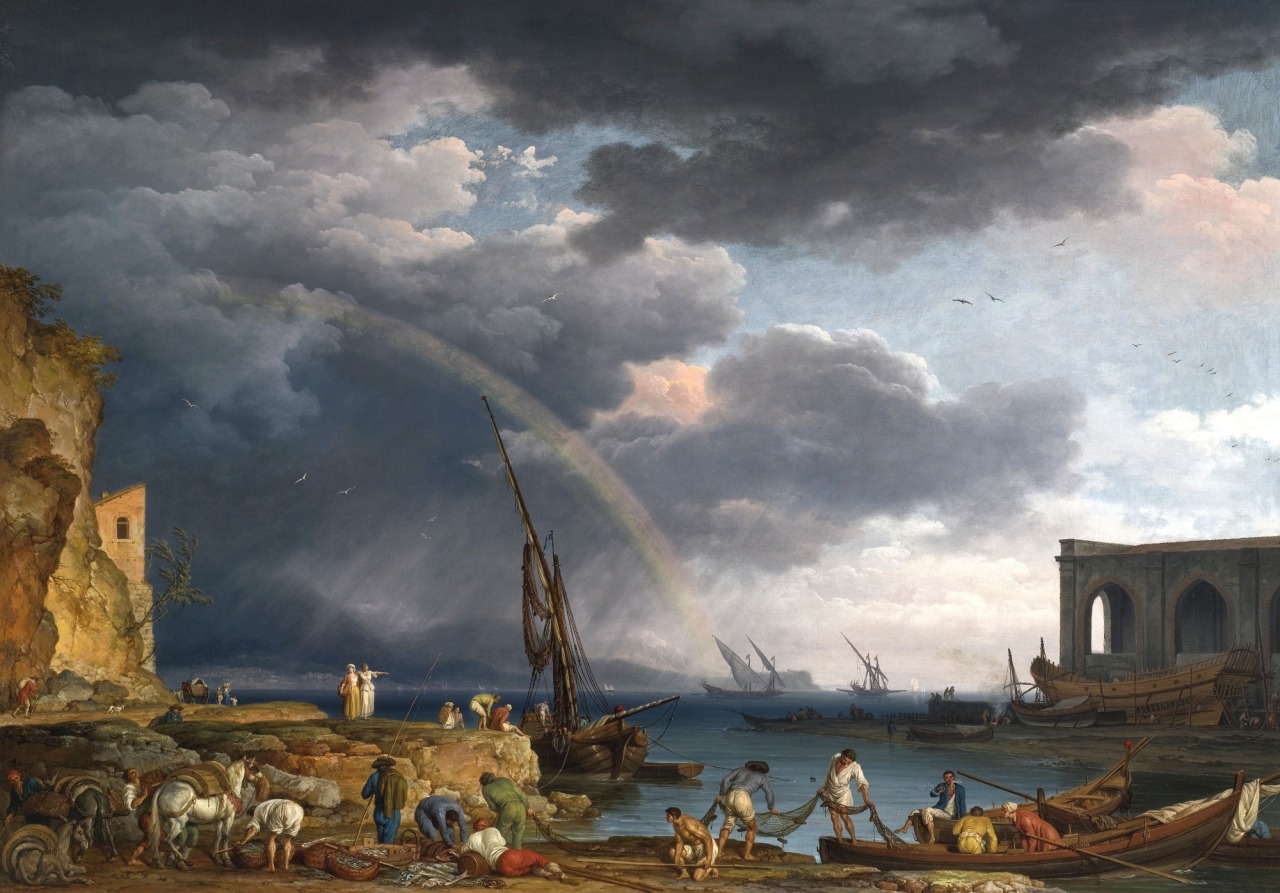 Claude-Joseph Vernet (Avignone 1714 - Paris 1789); The rainbow - An Italianate coastal