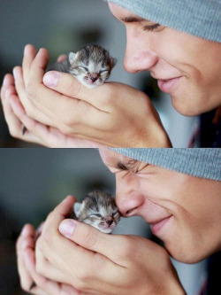 hotsouls:  I love beautiful men with cute animals! Guys who take care of baby animals like this will be good fathers. 