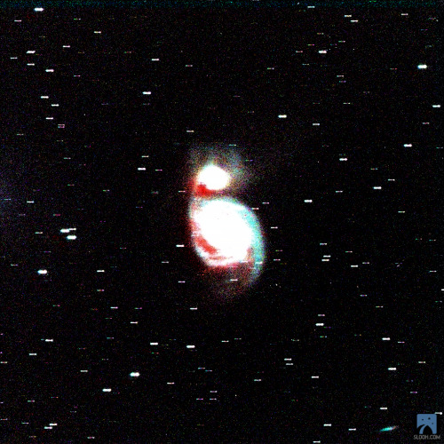 This is the Whirlpool Galaxy! The vibrant colors are separated in this “astro-art” picture, giving u