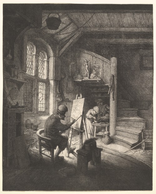 Adriaen van Ostade, detail, The Painter in His Studio, c. 1667, etching, 210 x 169 mm,New York, The 