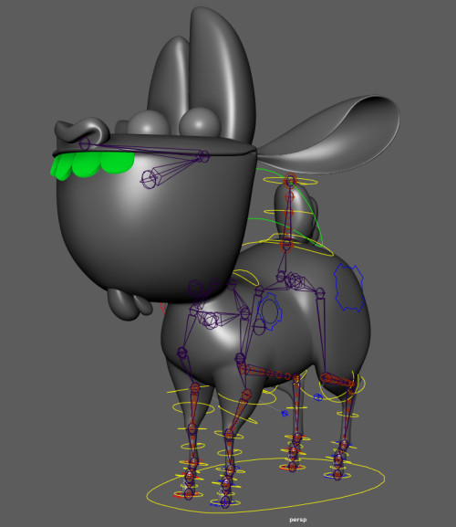 Current progress on Goatfrey - I have his limb joints rigged, complete with bendy joint chains. 