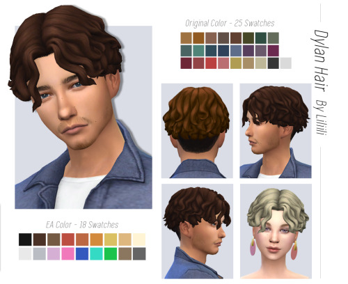 liliili-sims:  Dylan Hair EA Color - 18 Swatches  Original Color - 25 Swatches Base Game Compatible 