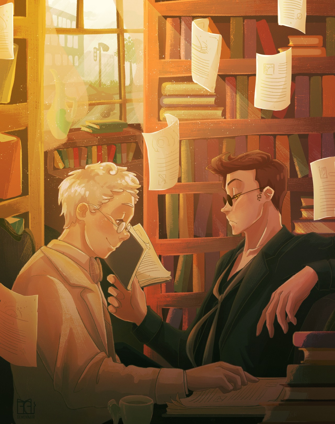 gemennair:A quiet afternoon together in Aziraphale’s bookshop ❤ 