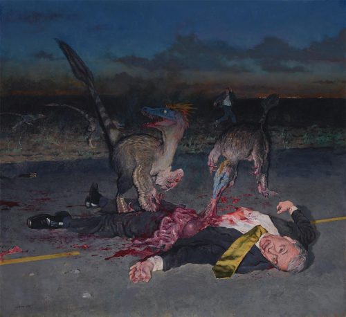 John Brosio (American, b. 1968, Pasadena, CA, USA) - Dinosaurs Eating CEO, 2013   Paintings: Oil on 