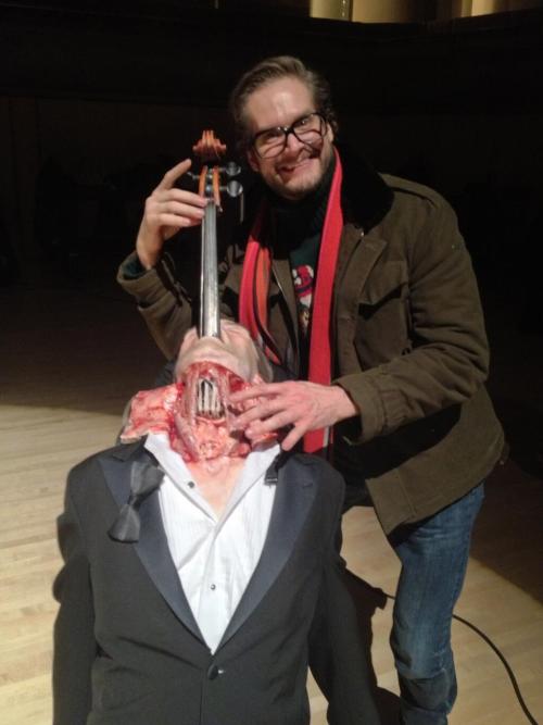 ayoungkaos:thepenultimaterolo:In which the Hannibal cast stand and grin next to the stuff of nightma