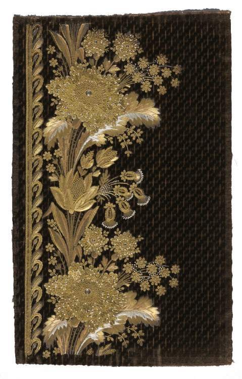 Textile Sample, late 18th century. Velvet embroidered with metallic gold thread, gold metal sequins,