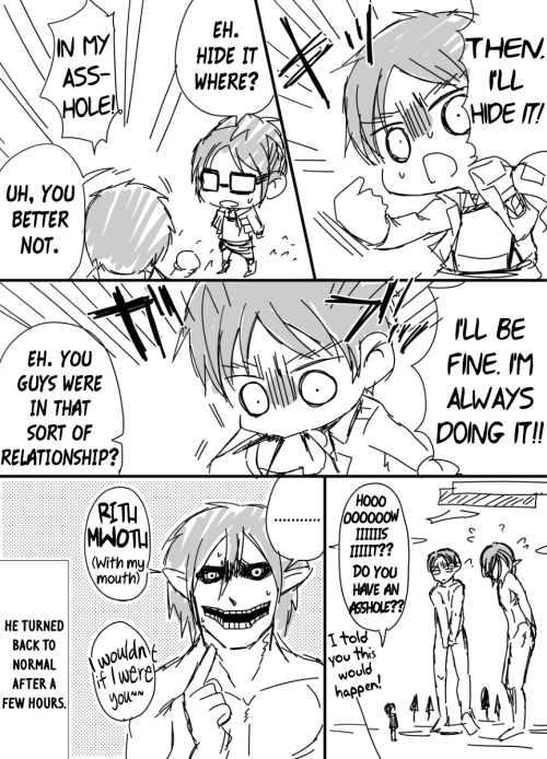 laomedei:  【進腐】リヴァエレ漫画  by  PANA Translator: isolililiEditor: laomedei  Apparently not so safe for work ~ 