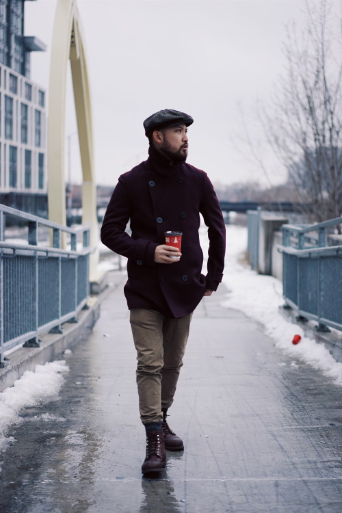 The pea coat by outclass-attire offered a non-traditional color scheme which to us, was a perfect wa