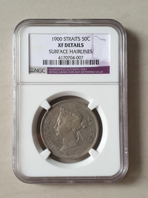 1900 Straits Settlements Queen Victoria 50 Cents NGC XF Details