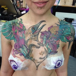 sterlingsea:  popiatom:  KATE FOREVER TAKES BETTER PICTURES! So happy, so sore! By Kate mackay gill at tattoo workshop Brighton  sorry I keep reblogging this person’s chest piece updates but they make me want a chest piece sooooo baaaad 