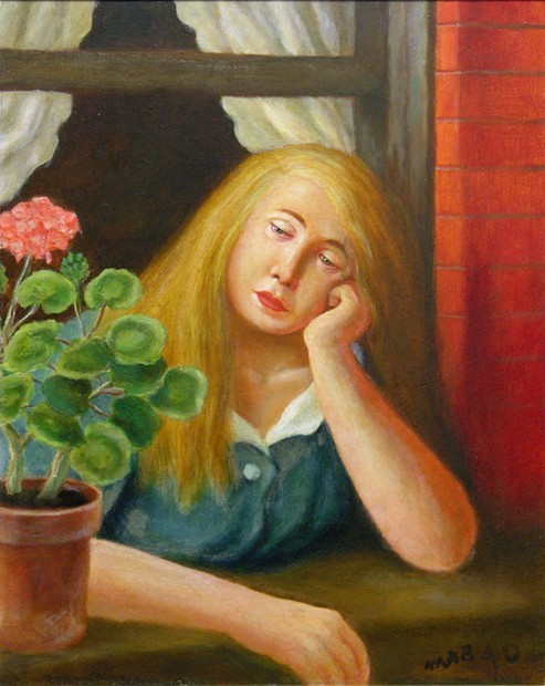 ymutate:   Miller BrittainGirl at the Window, 1940Oil on canvas 20” x 16”