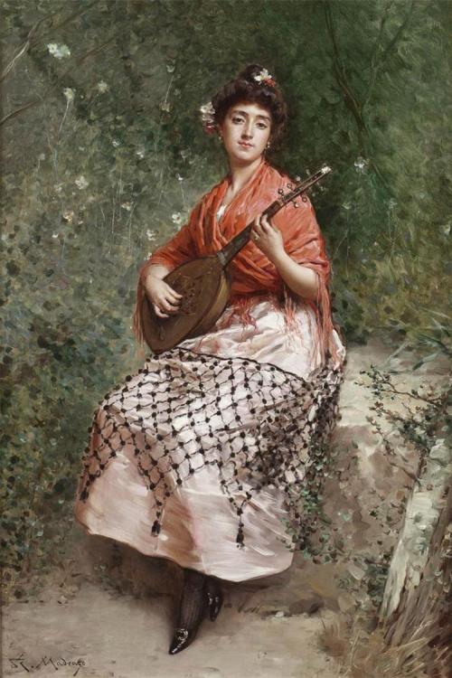 books0977:The Beautiful Bandurria Player (1870). Raimundo de Madrazo y Garreta (Spanish, 1841-1920).