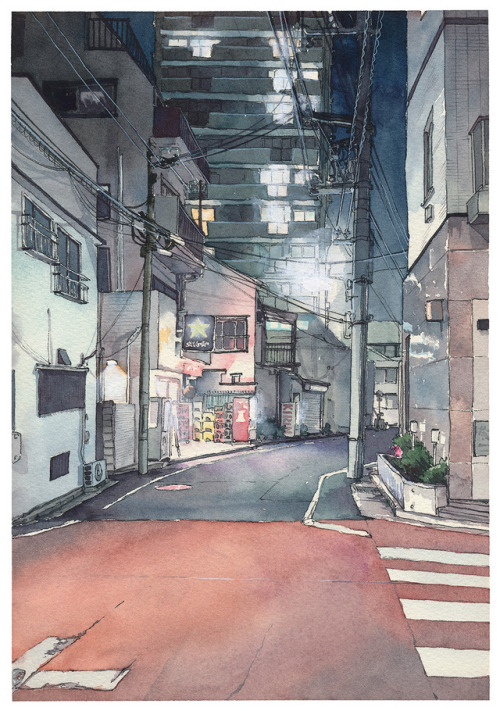 mydarkenedeyes: Mateusz Urbanowicz - Tokyo at Night (Watercolour on paper, 2017‒)