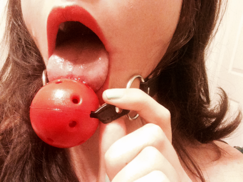 yeslillylillylove: My first time with a ball gag! I’m such a disgusting little drooler… 