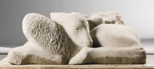 Satyr Entwined with a Deer. Stone. Length : 82 cm. Executed in the first half of the 20th 