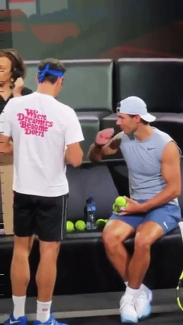 Fedal Signing Balls Together For The Kids During Their Laver Cup 2019 Practice