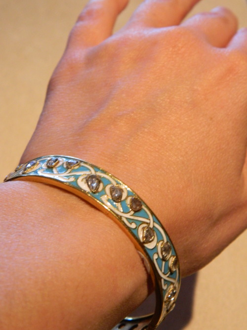 A wonderful gold, enamel and rose cut diamond bracelet