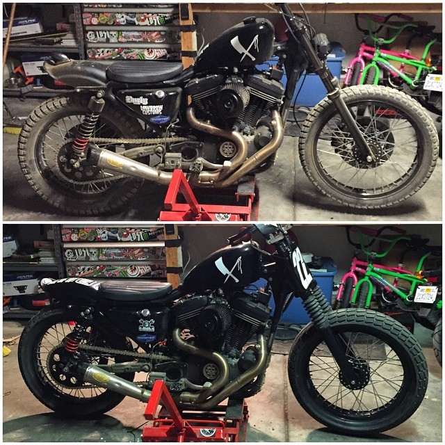 rustybutcher:  Before &amp; after. From jump bike to flat tracker. Shock, fender,