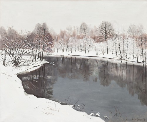 Sven Ljungberg (1913 - 2010) - Winter Landscape from Lagan. Oil on canvas.