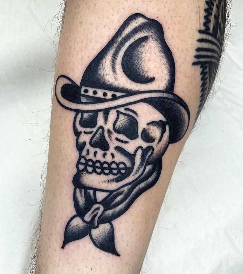 Premium Vector  Traditional cowboy skull tattoo hand drawn vector black  and white clip art