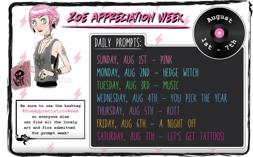 roninreverie: ZOE APPRECIATION WEEK!!! DAILY PROMPTS:Sunday, Aug 1st - PinkMonday, Aug 2nd - Hedge W