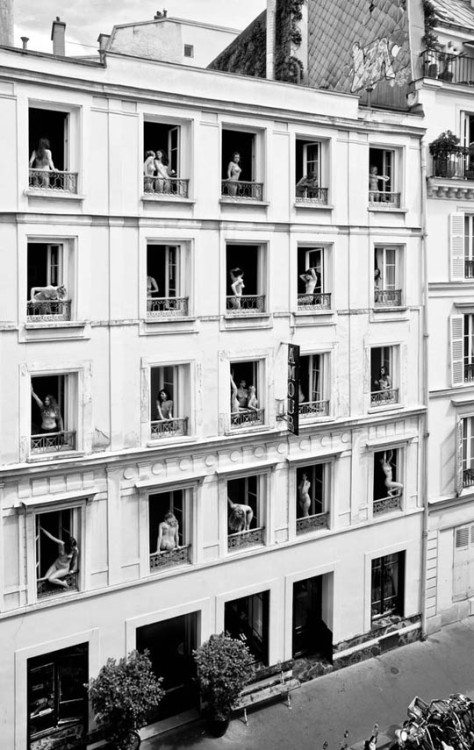 brokenarecrowned:  L’Hotel Amour is a hotel in Paris that was opened three years ago by a guy called Emmanuel Delavenne to satisfy his three passions: photography, hotels and pretty girls. Inside the hotel-restaurant the waitresses are sublime and the
